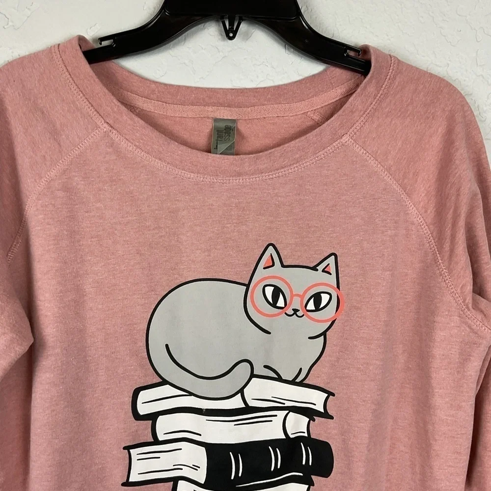 Women’s Instant Message Lightweight Sweatshirt Books Cat Funny Cat Size Medium